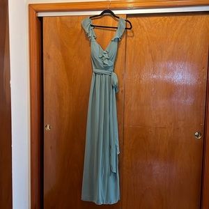 Revelry Valerie Chiffon Faux Wrap Dress Rosemary Color